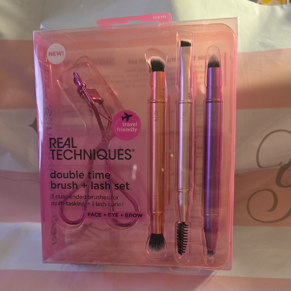 Real Techniques Double Time Brush + Lash Set - Pink, Orange, and Purple